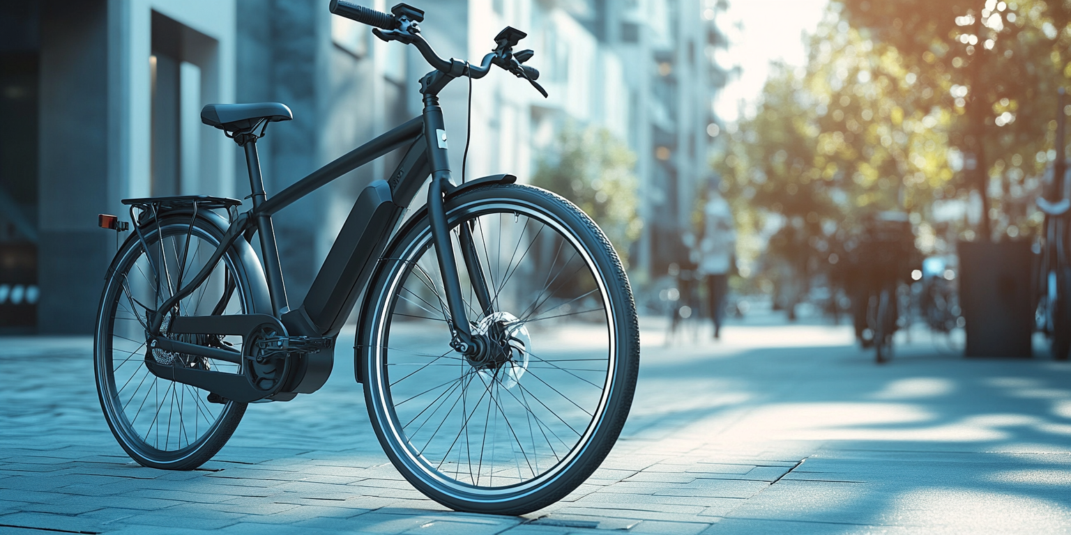 Commuter Ebike in the city on a sidewalk near people