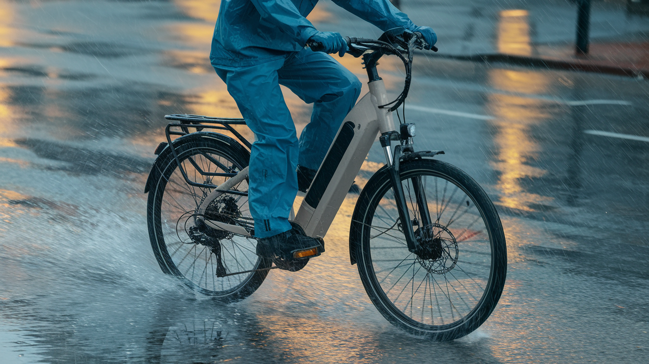 Can Ebikes Get Wet, ebike on the rainy street