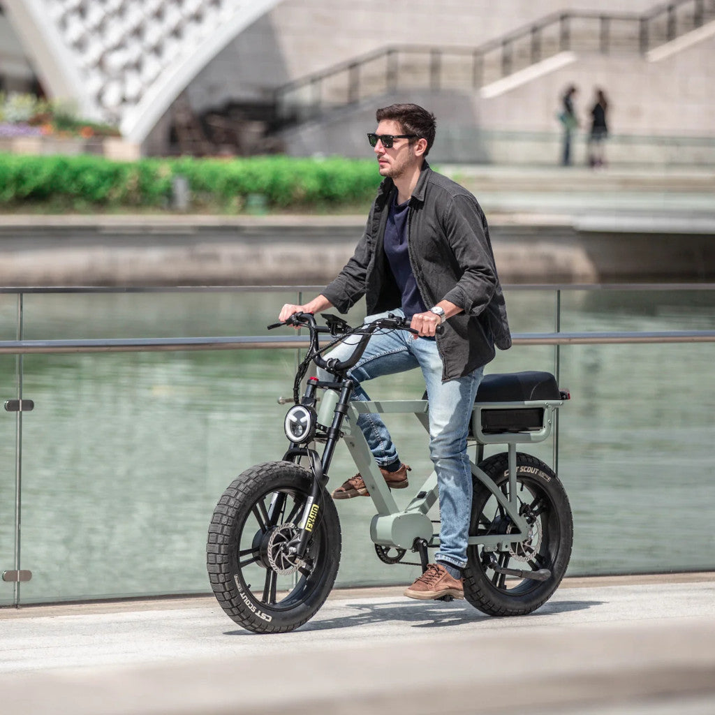 Eunorau Flash E-Bike showcasing man using the handle bar